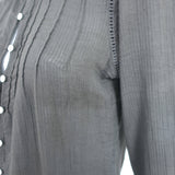 Faherty Willa Top Dark Gray Pintucked Cotton Size Small Long Sleeve Blouse