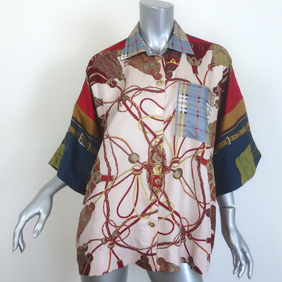 Francoise Paris Zaoua Upcycled Scarf Blouse Printed Silk Twill Size 34