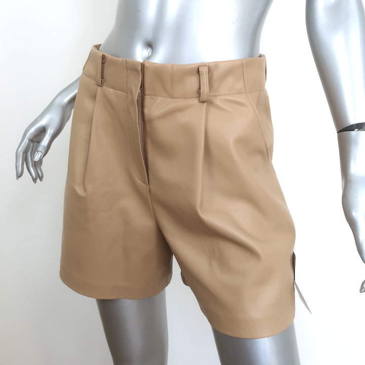 The Frankie Shop Manon Pleated Vegan Leather Shorts Beige Size Small NEW