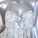 Zimmermann Helm Tiered Mini Dress Blue/Cream Printed Linen-Cotton Size 0