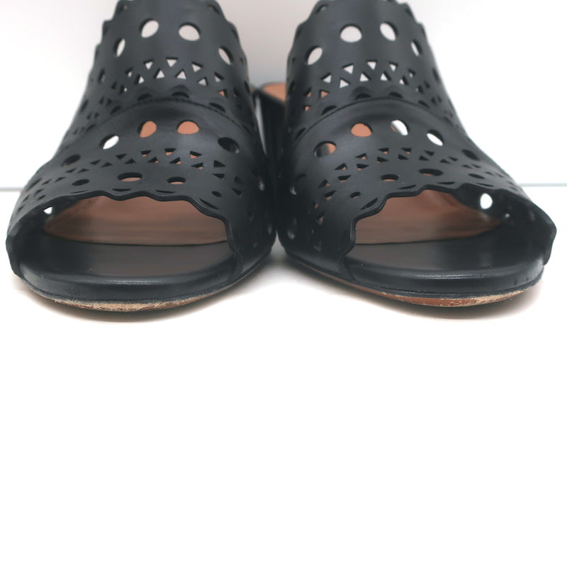 Alaia Vienne Laser Cut Leather Mules Black Size 41 Open Toe Heels