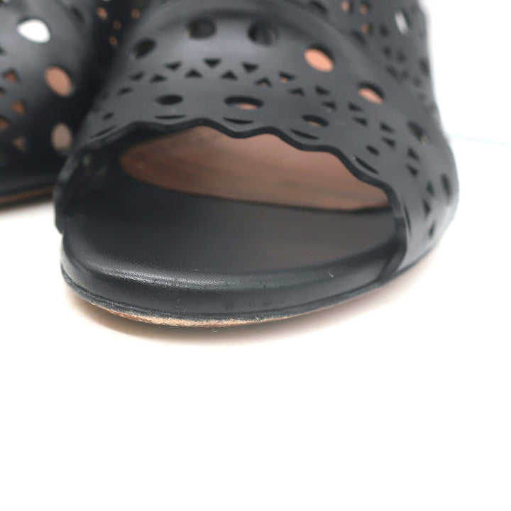 Alaia Vienne Laser Cut Leather Mules Black Size 41 Open Toe Heels