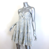 Zimmermann Helm Tiered Mini Dress Blue/Cream Printed Linen-Cotton Size 0