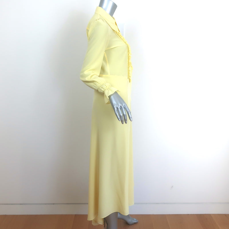 Victoria Beckham Ruffle-Bib Long Sleeve Midi Dress Light Yellow Silk Size US 2