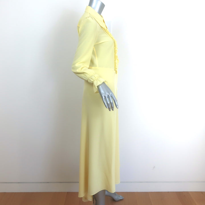 Victoria Beckham Ruffle-Bib Long Sleeve Midi Dress Light Yellow Silk Size US 2