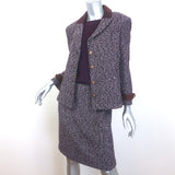 St. John Collection Suede-Trim Tweed Three-Piece Skirt Suit Purple Size 8