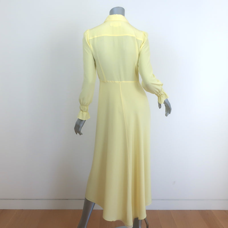 Victoria Beckham Ruffle-Bib Long Sleeve Midi Dress Light Yellow Silk Size US 2