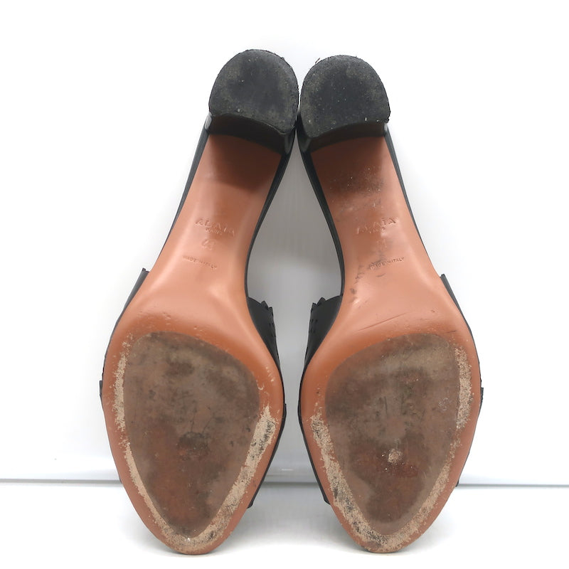 Alaia Vienne Laser Cut Leather Mules Black Size 41 Open Toe Heels