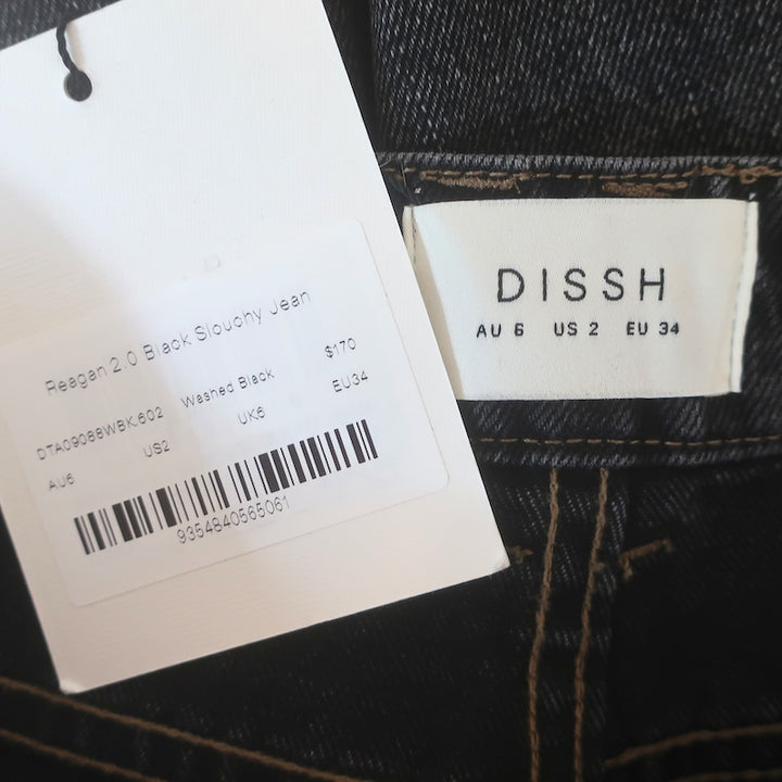 DISSH Reagan 2.0 Slouchy Jeans Washed Black Size US 2 NEW