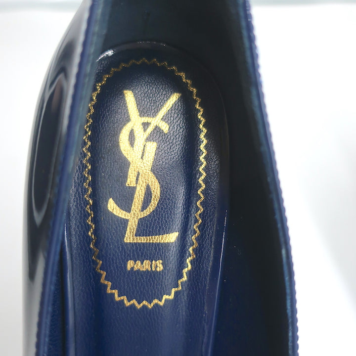 Yves Saint Laurent Platform Pumps Navy Patent Leather Size 37