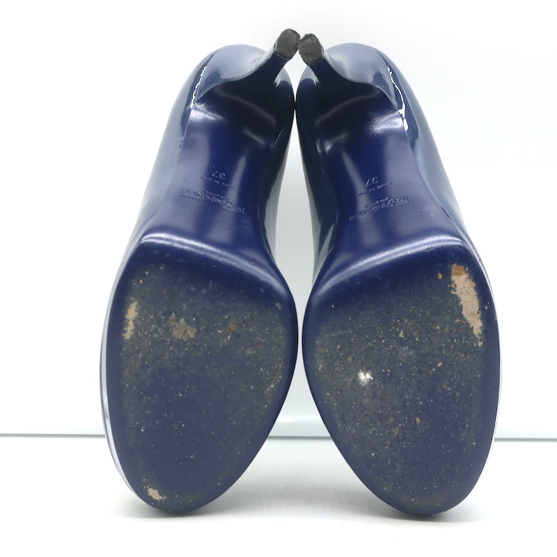 Yves Saint Laurent Platform Pumps Navy Patent Leather Size 37