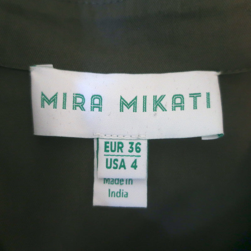 Mira Mikati Embroidered Button Down Shirt Olive Cotton Size US 4 Long Sleeve Top