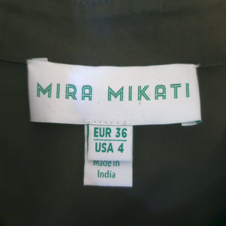 Mira Mikati Embroidered Button Down Shirt Olive Cotton Size US 4 Long Sleeve Top