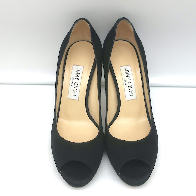 Jimmy Choo Peep Toe Platform Pumps Black Suede Size 37
