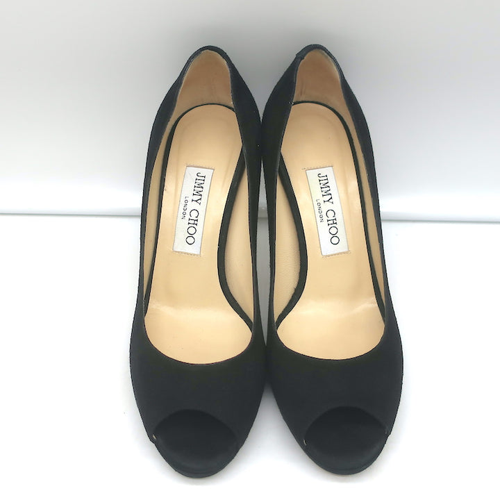 Jimmy Choo Peep Toe Platform Pumps Black Suede Size 37