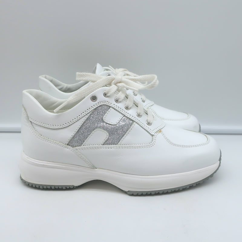 Hogan Interactive Glitter H Low Top Sneakers White Leather Size 34