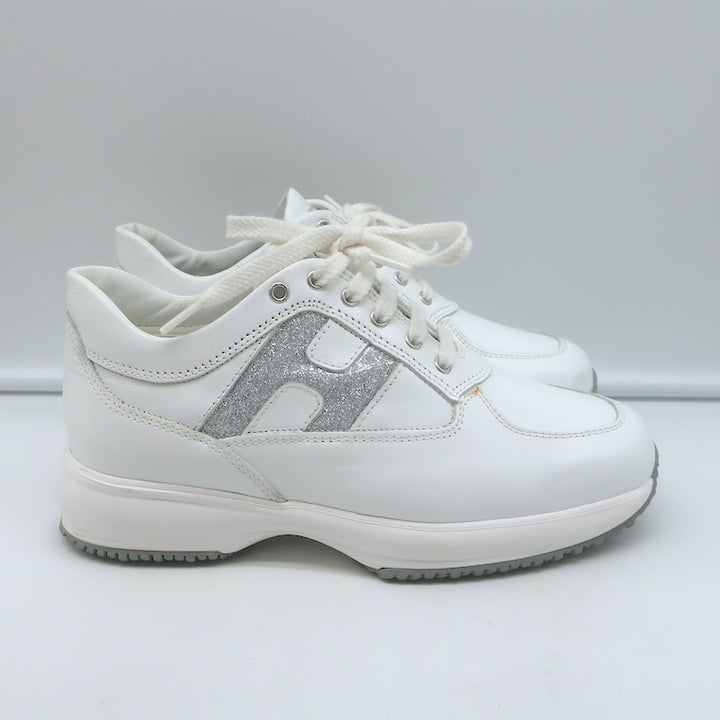 Hogan Interactive Glitter H Low Top Sneakers White Leather Size 34