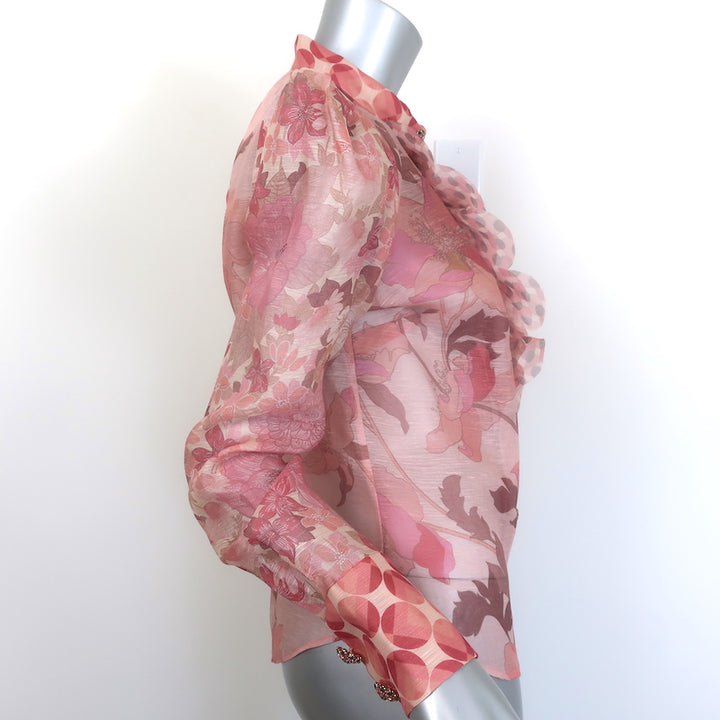 Zimmermann Concert Scalloped Shirt Pink Floral Print Organza Size 1 NEW