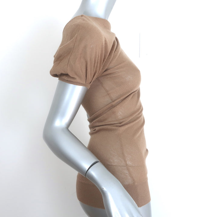 Giambattista Valli Asymmetric Short Sleeve Knit Top Tan Wool-Cashmere Size 44