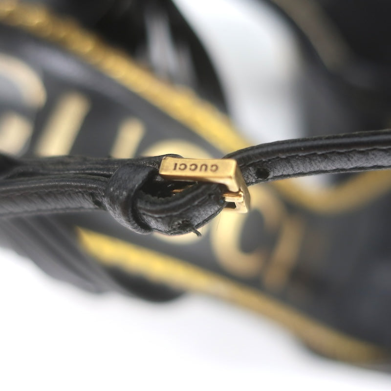 Gucci Crawford Knotted Platform Ankle Strap Sandals Black Leather Size 37