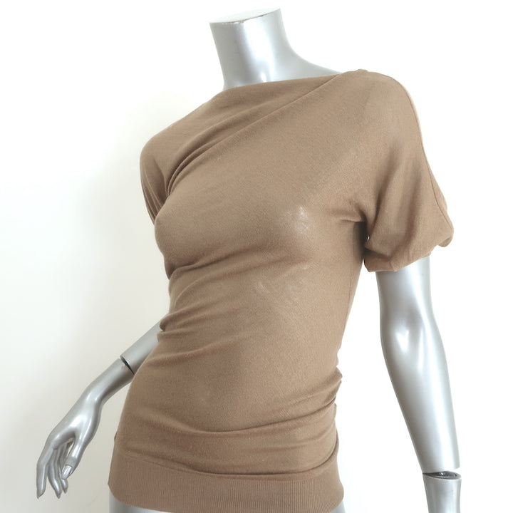 Giambattista Valli Asymmetric Short Sleeve Knit Top Tan Wool-Cashmere Size 44