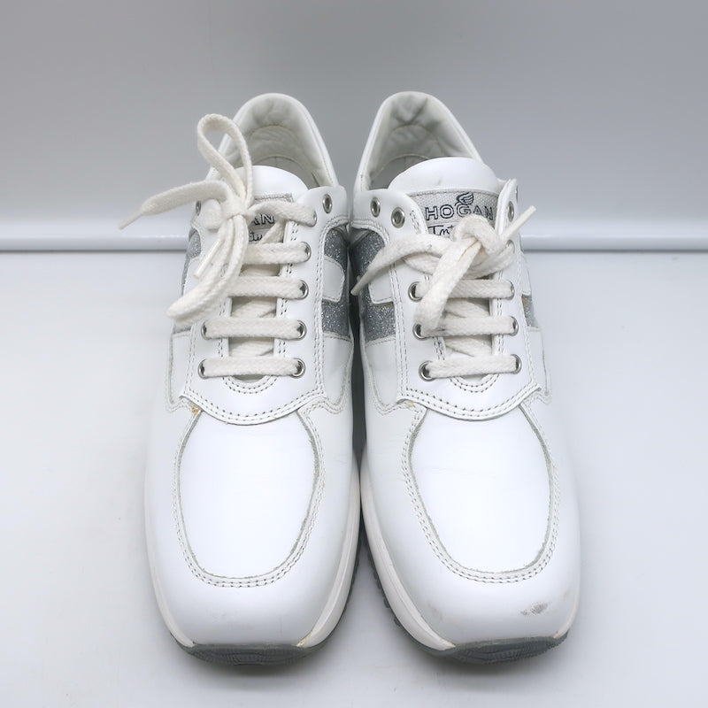 Hogan Interactive Glitter H Low Top Sneakers White Leather Size 34