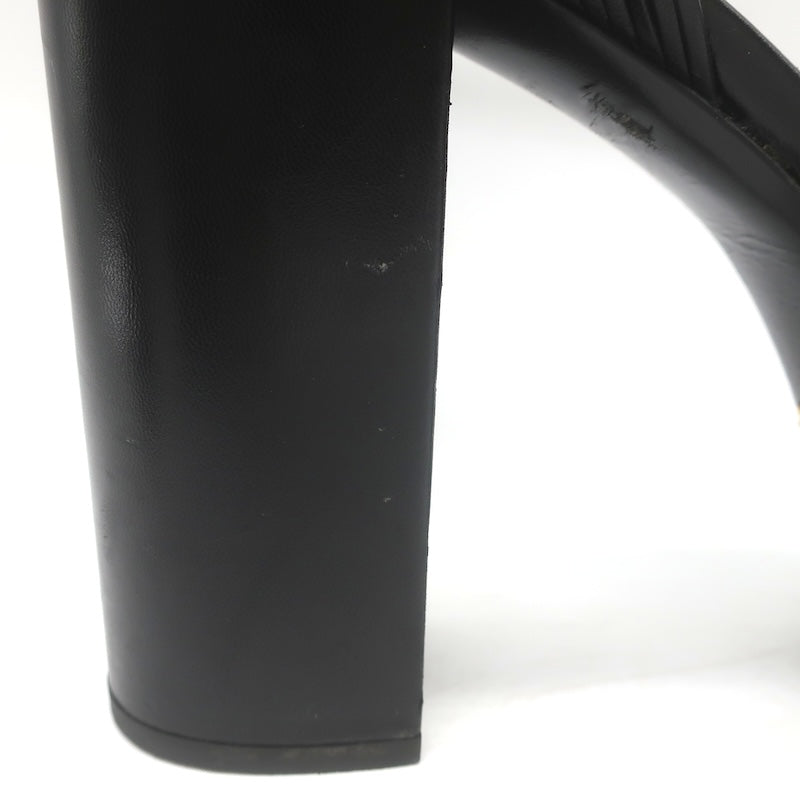Gucci Crawford Knotted Platform Ankle Strap Sandals Black Leather Size 37