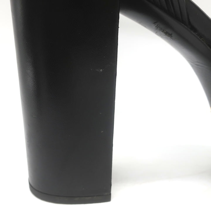 Gucci Crawford Knotted Platform Ankle Strap Sandals Black Leather Size 37