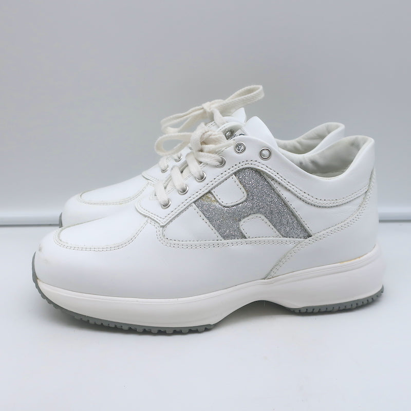 Hogan Interactive Glitter H Low Top Sneakers White Leather Size 34