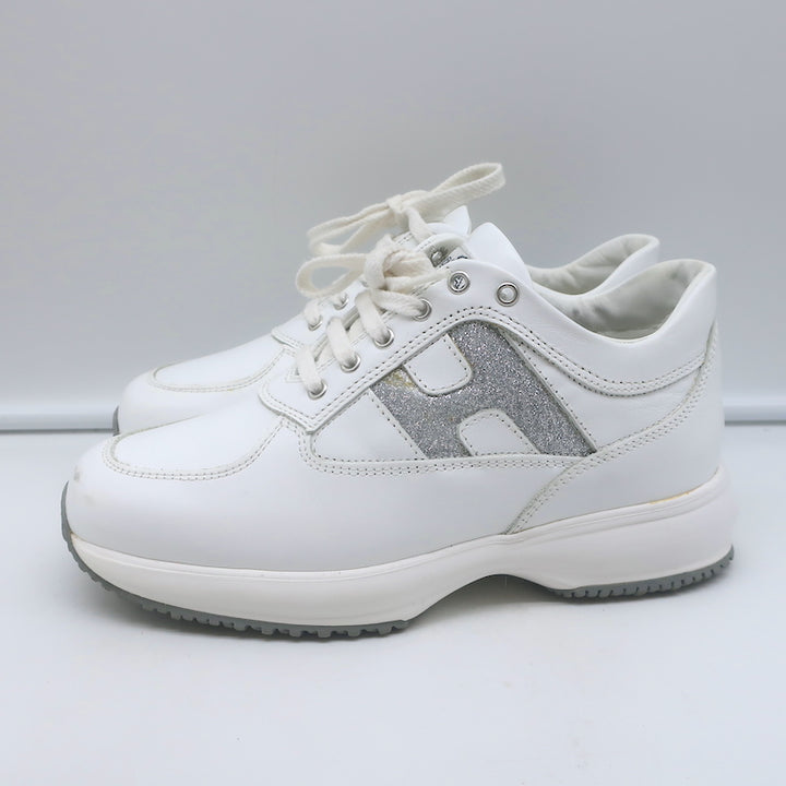 Hogan Interactive Glitter H Low Top Sneakers White Leather Size 34
