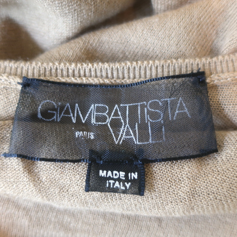 Giambattista Valli Asymmetric Short Sleeve Knit Top Tan Wool-Cashmere Size 44