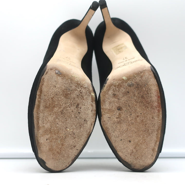 Jimmy Choo Peep Toe Platform Pumps Black Suede Size 37