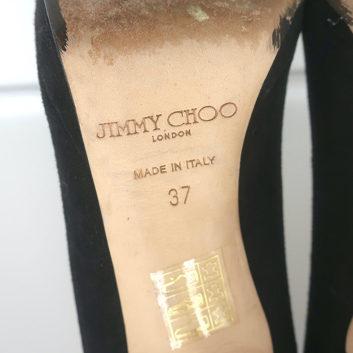 Jimmy Choo Peep Toe Platform Pumps Black Suede Size 37