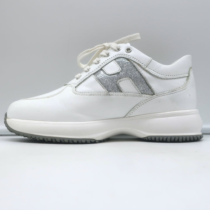 Hogan Interactive Glitter H Low Top Sneakers White Leather Size 34