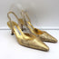 Manolo Blahnik Carolyne Slingback Pumps Gold Snakeskin Size 37 Pointed Toe Heels