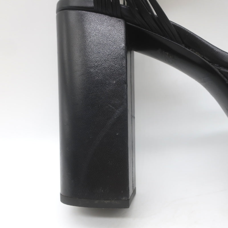 Gucci Crawford Knotted Platform Ankle Strap Sandals Black Leather Size 37