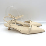 Aeyde Melia Ankle Strap Kitten Heel Pumps Ivory Leather Size 38 NEW