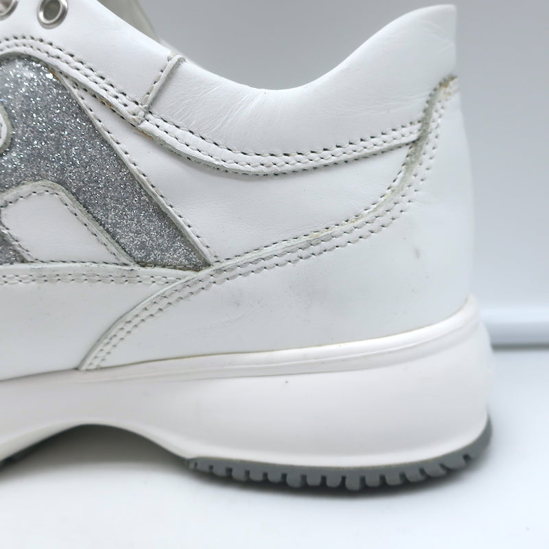 Hogan Interactive Glitter H Low Top Sneakers White Leather Size 34