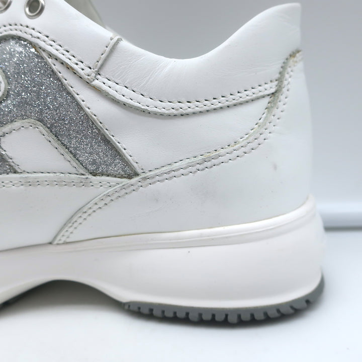 Hogan Interactive Glitter H Low Top Sneakers White Leather Size 34