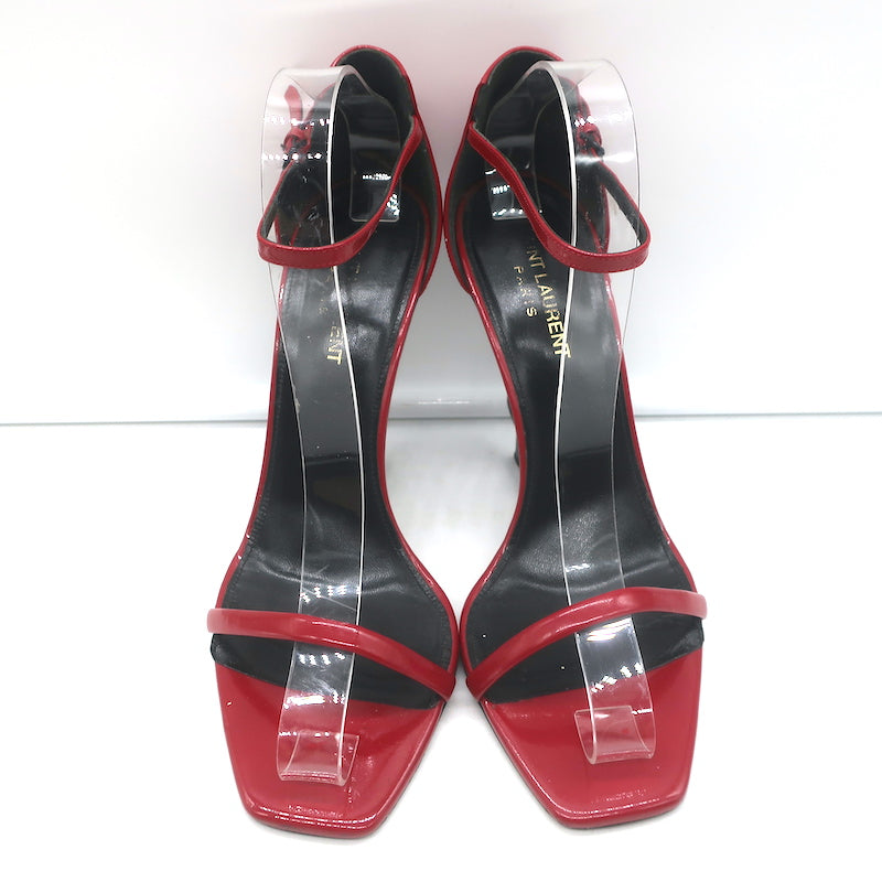 Saint Laurent Opyum YSL Ankle Strap Sandals Red Patent Leather