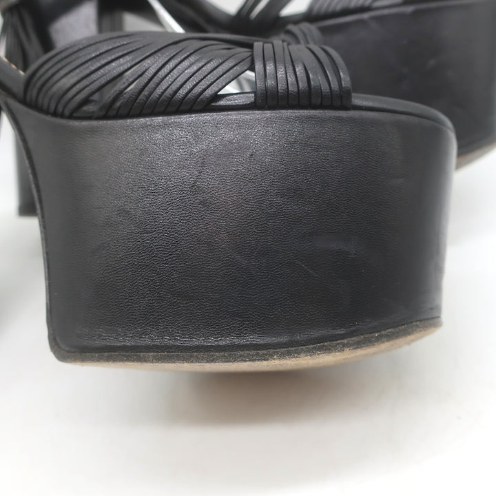 Gucci Crawford Knotted Platform Ankle Strap Sandals Black Leather Size 37