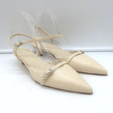 Aeyde Melia Ankle Strap Kitten Heel Pumps Ivory Leather Size 38 NEW