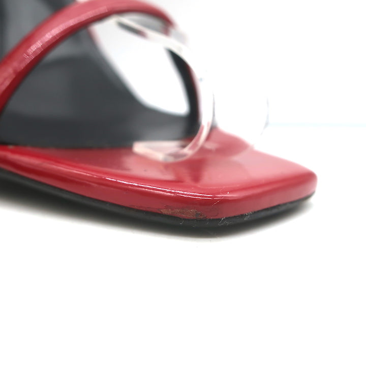 Saint Laurent Opyum YSL Ankle Strap Sandals Red Patent Leather Size 40