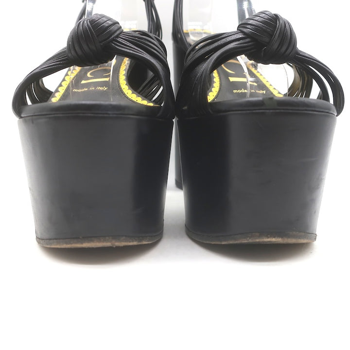 Gucci Crawford Knotted Platform Ankle Strap Sandals Black Leather Size 37