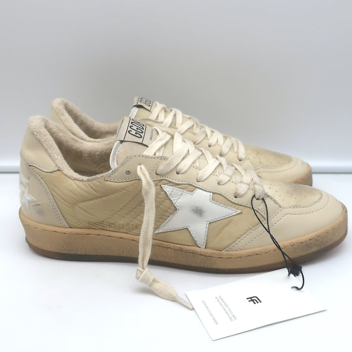 Golden Goose Ballstar Low Top Sneakers Beige Leather-Trimmed Nylon Size 39 NEW