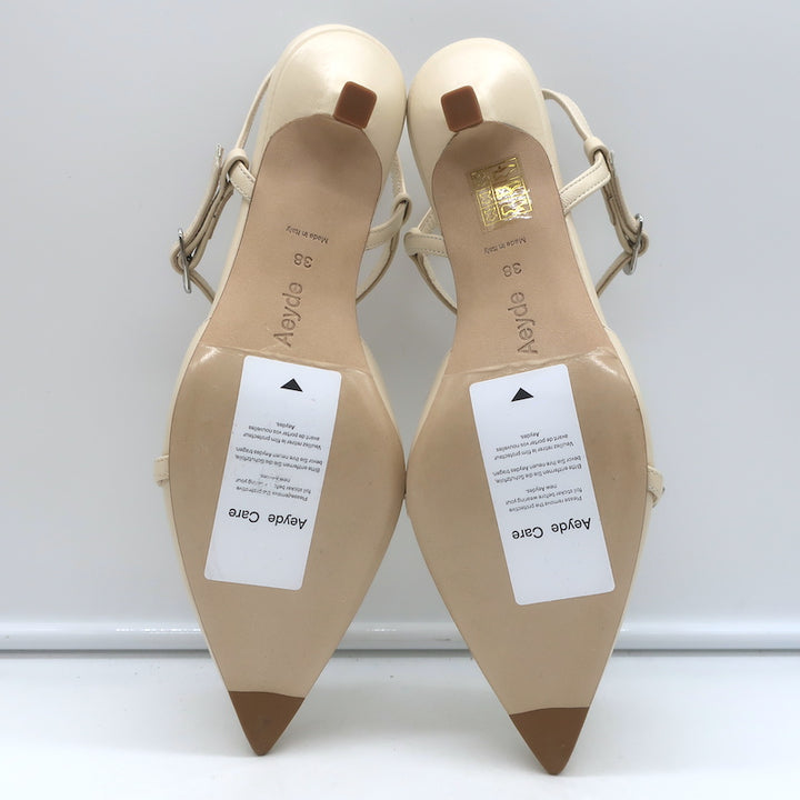 Aeyde Melia Ankle Strap Kitten Heel Pumps Ivory Leather Size 38 NEW