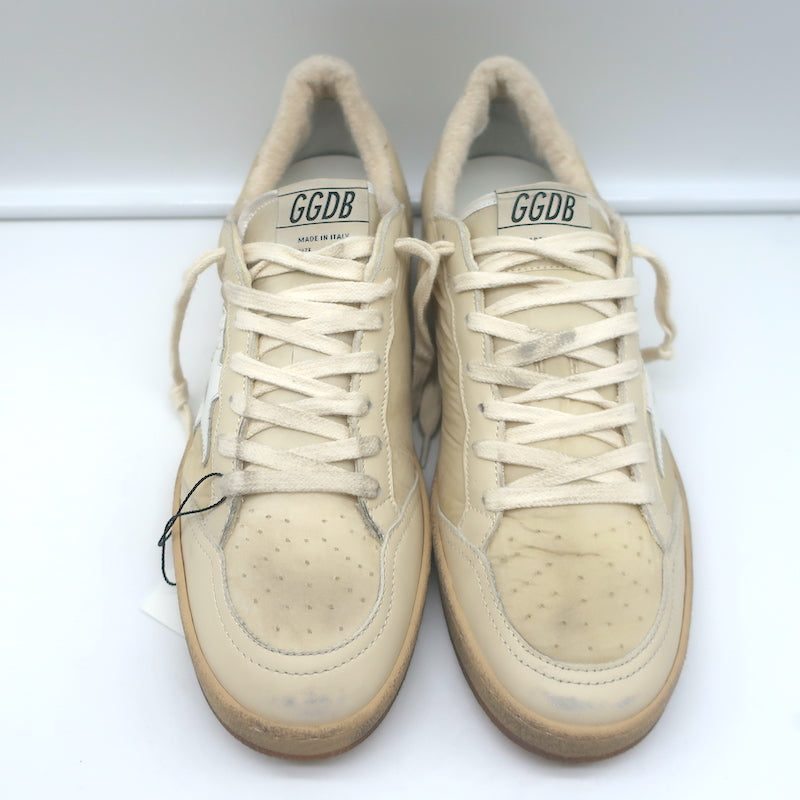 Golden Goose Ballstar Low Top Sneakers Beige Leather-Trimmed Nylon Size 39 NEW