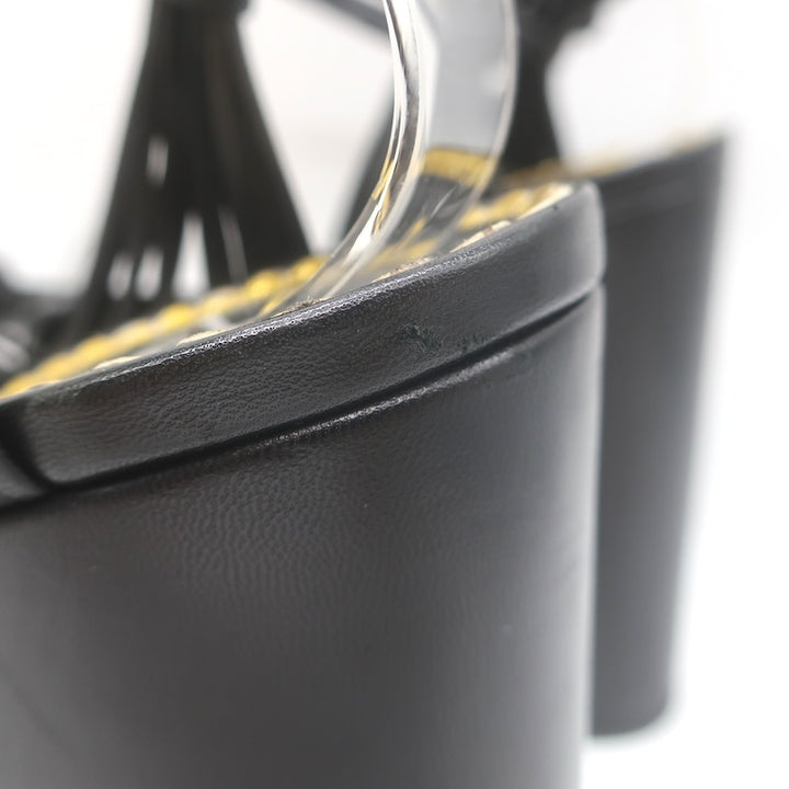 Gucci Crawford Knotted Platform Ankle Strap Sandals Black Leather Size 37
