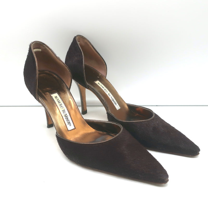 Manolo Blahnik ブラウン 37 Manolo Blahnik D'Orsay Pumps Dark Brown Calf Hair Size 37