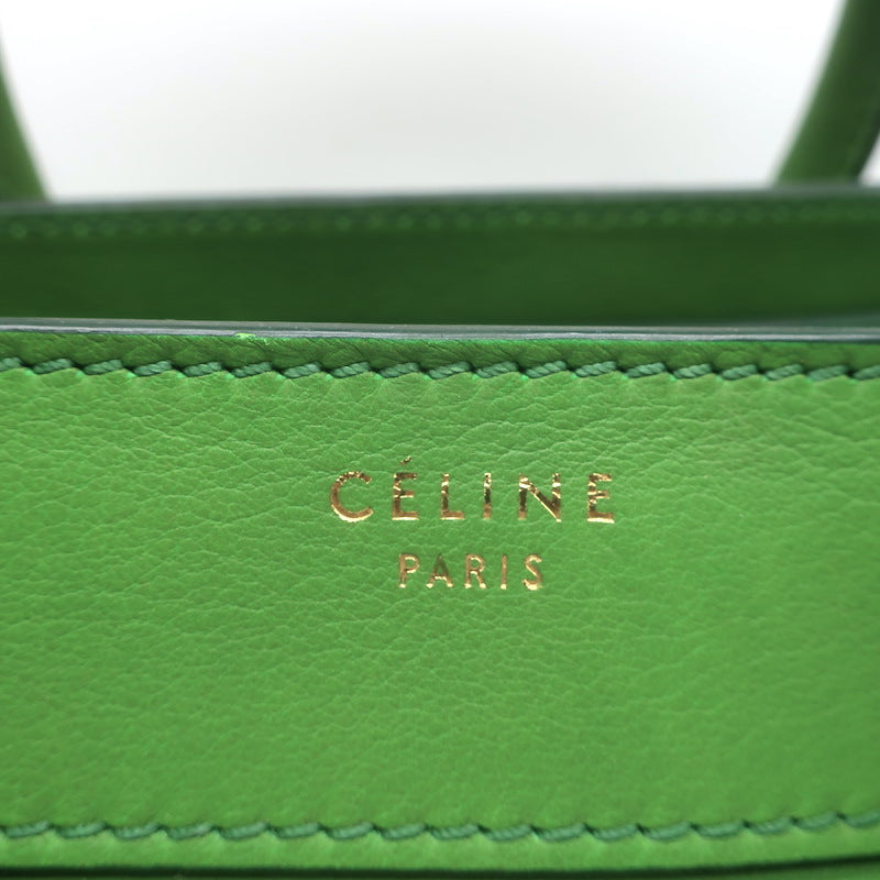 Celine Micro Luggage Tote Green Leather